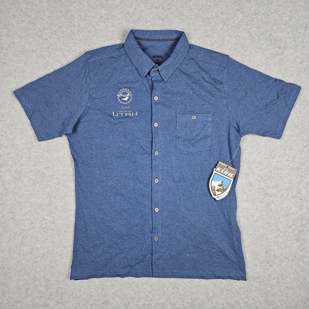 Kuhl (Men's Medium) Blue Wildfibre Stir Button Shirt Short Sleeve Organic Cotton